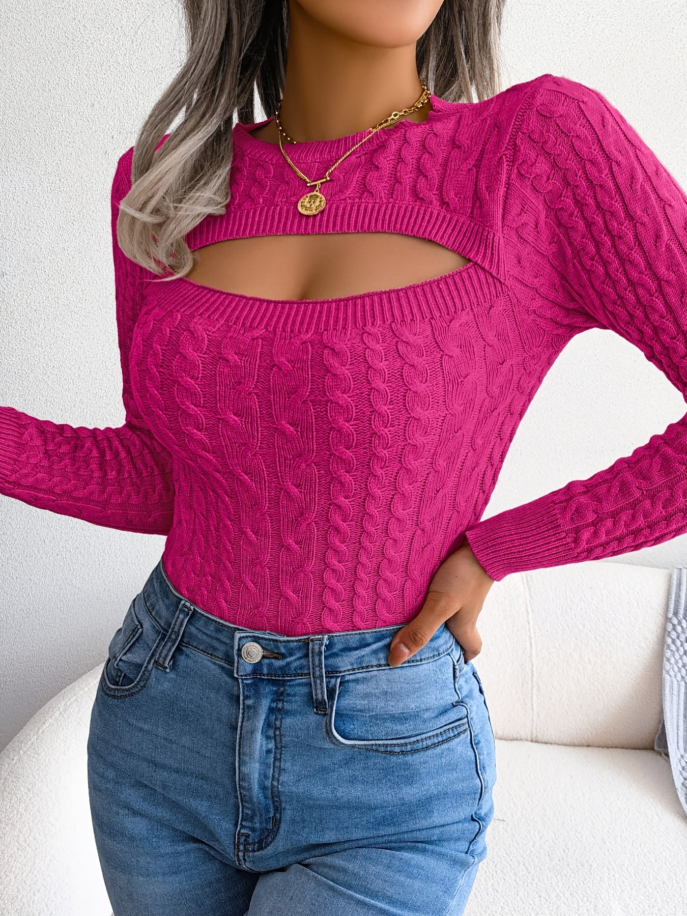 Women'S Long Sleeve Hollow Sweater | High Stretch Fabric, Crew Neck, Sexy Slim Fit, Autumn/Winter NovaCart