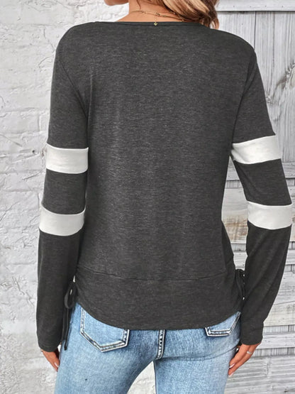 Cowl Neck Long Sleeve Fake Two-Piece T-Shirt New Era Fashion LLc