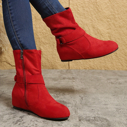 1.18inch Inner Height Increase Women's Short Boots with Flat Sole, Buckle Closure, Comfortable, Warm, and Lightweight, Women Shoes NovaCart