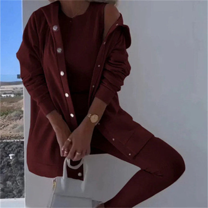 Women's Fashion Sports And Leisure Hooded Sweater Vest Pants Three-piece Set See size chart under “more details” The Fashion Celestial