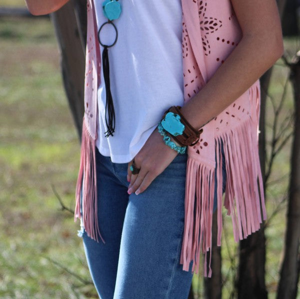 Blue Turquoise Slab on Dusty Leather Cuff Shop Style & More | Fresh Looks, Everyday Deals & Free Shipping