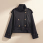 Women's Notch-Collar Short Trench Coat with Belt Buckle Detail FitiqueFit