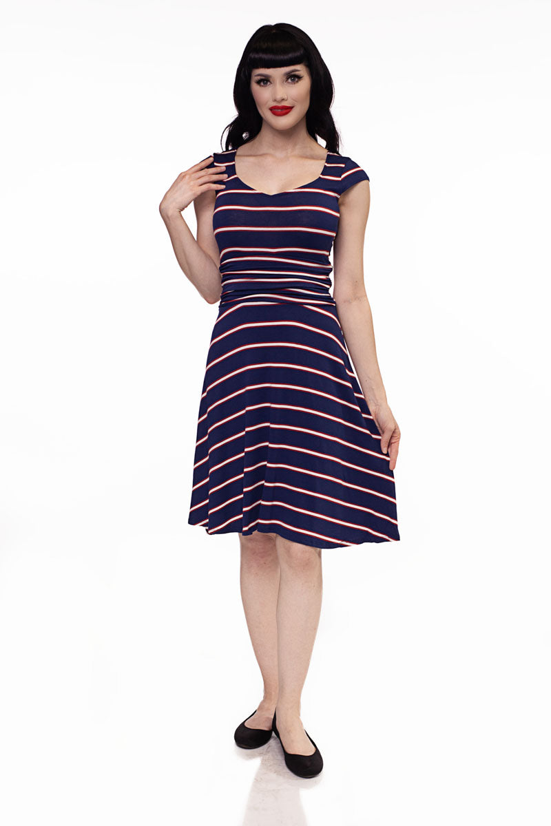 Amelia Dress in Navy Stripes - XS only Retrolicious