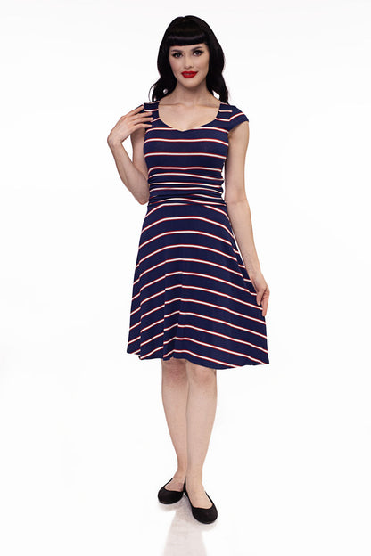Amelia Dress in Navy Stripes - XS only Retrolicious