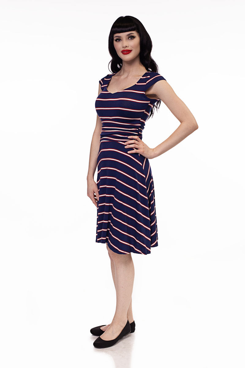 Amelia Dress in Navy Stripes - XS only Retrolicious