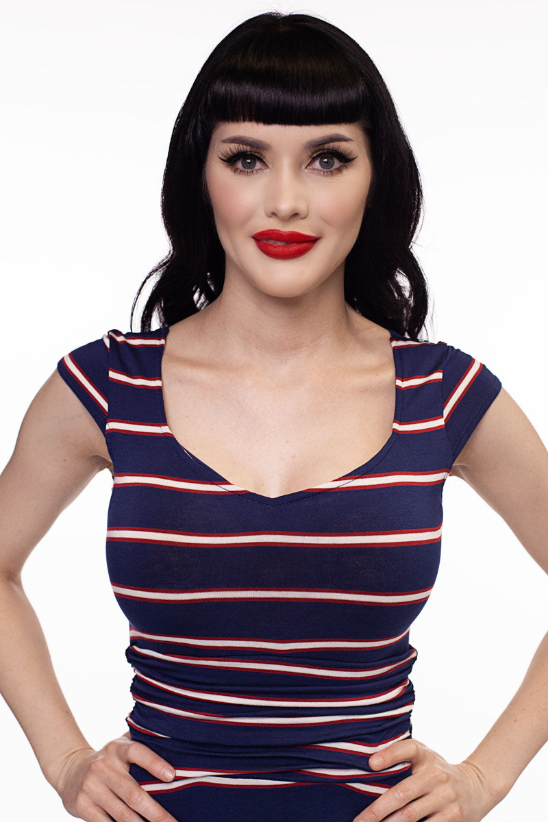 Amelia Dress in Navy Stripes - XS only Retrolicious