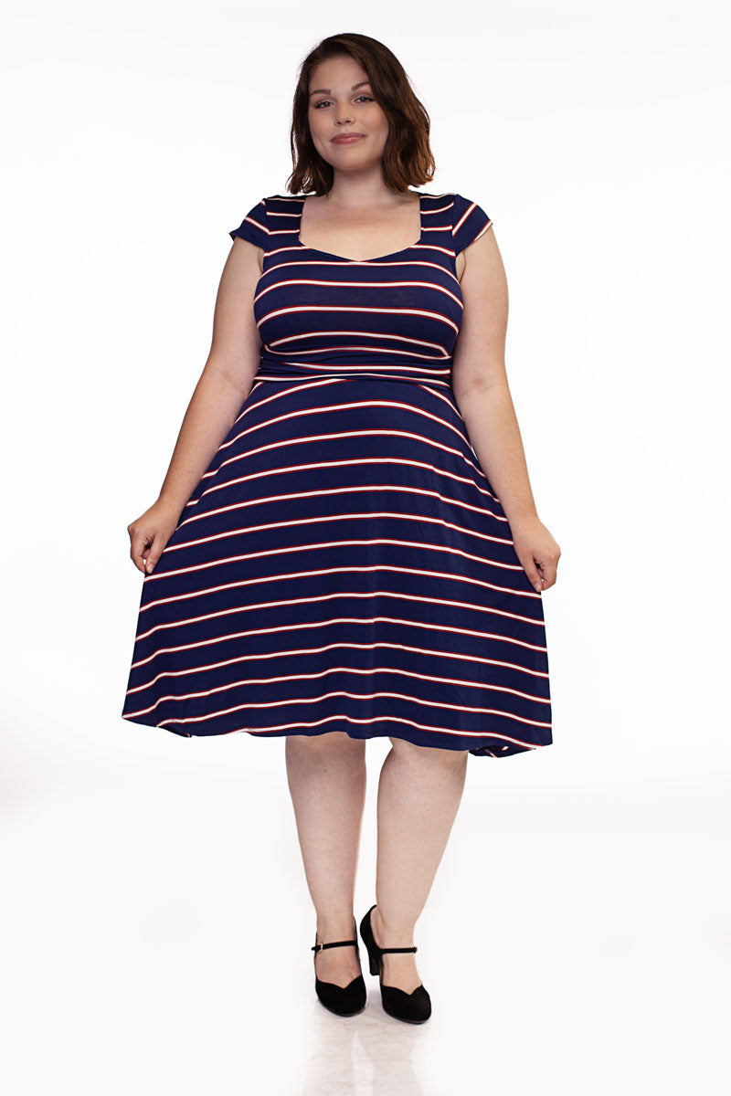 Amelia Dress in Navy Stripes - XS only Retrolicious
