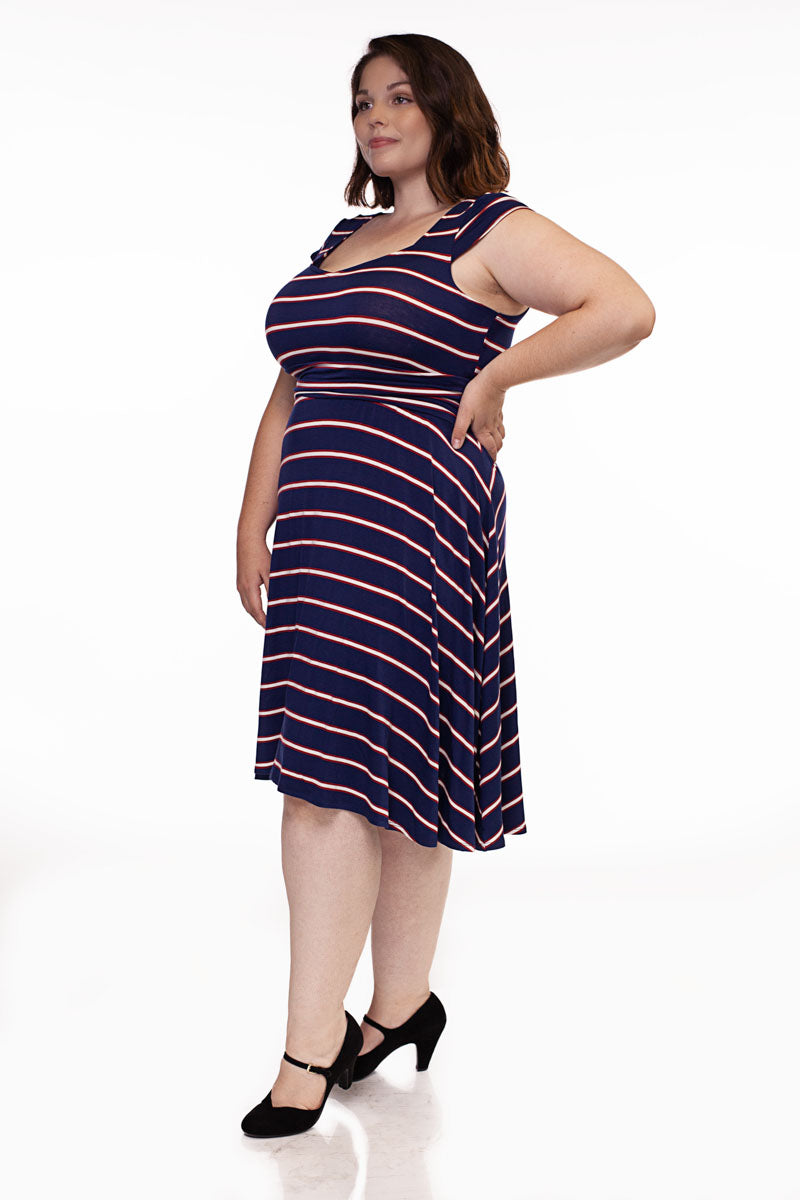 Amelia Dress in Navy Stripes - XS only Retrolicious