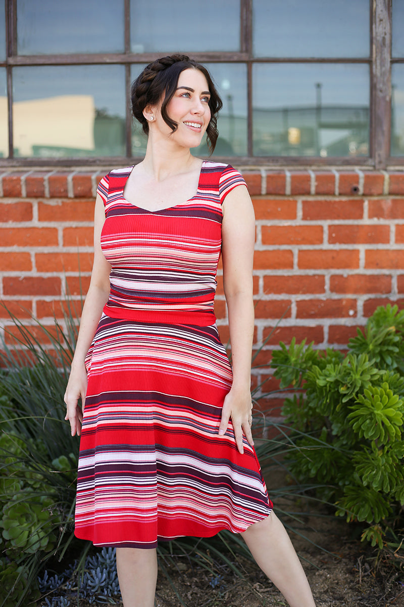 Amelia Dress in Retro Stripes - XS Only Retrolicious