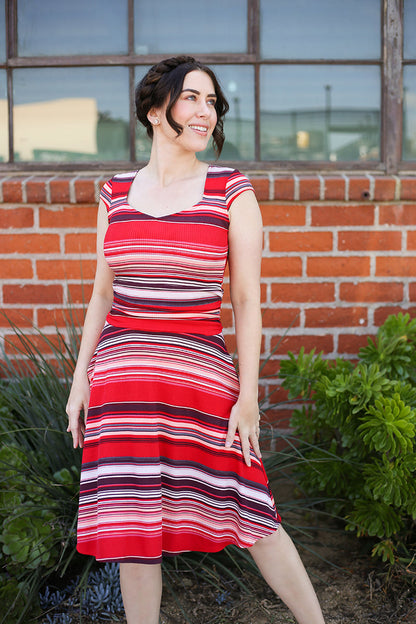 Amelia Dress in Retro Stripes - XS Only Retrolicious