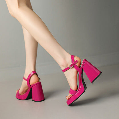 Women's Round Toe Chunky Heel Sandals – Buckle Strap Block Heel FitiqueFit
