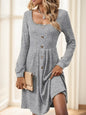 Elegant Long Sleeve Ribbed Knit Dress With Button Details Grayceful LLC