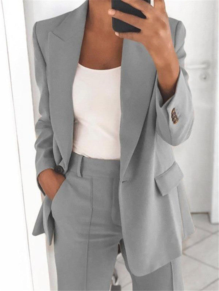 Lapel Blazer & Slim-Fit Trousers Two-Piece Suit – 10 Colors XS–5XL FitiqueFit
