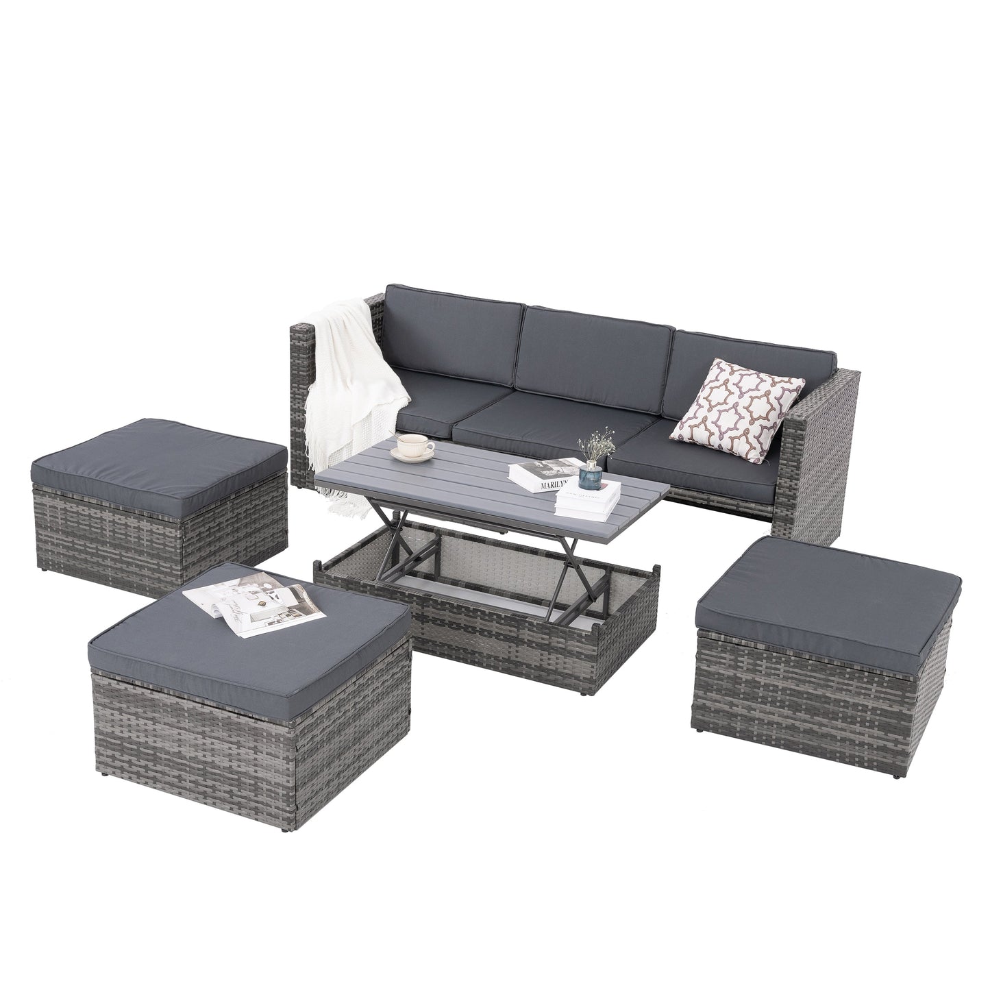 Patio Furniture, Outdoor Furniture, Seasonal PE Wicker Furniture,5 Set Wicker Furniture With Plywood Coffee Table V.I.P Digital Presence