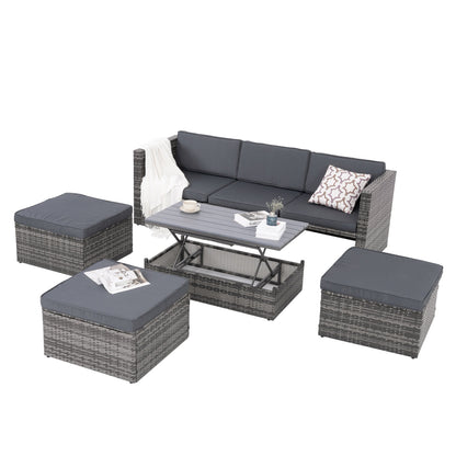 Patio Furniture, Outdoor Furniture, Seasonal PE Wicker Furniture,5 Set Wicker Furniture With Plywood Coffee Table V.I.P Digital Presence