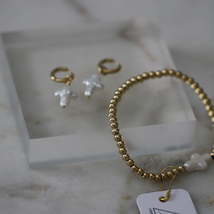 Pearl Promise Cross Bracelet - Stainless Steel & Pearl Deep South Originals