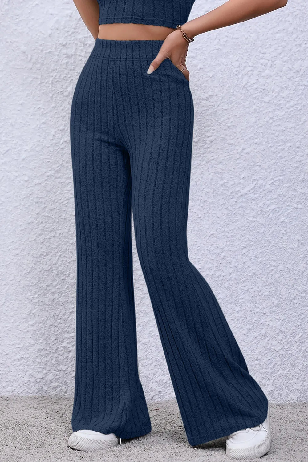 Basic Bae Full Size Ribbed High Waist Flare Pants New Era Fashion LLc