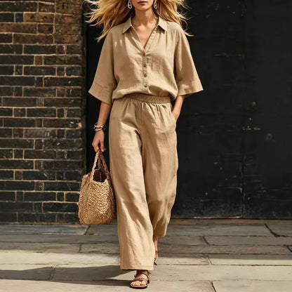 Short-Sleeve Shirt & Loose Pants Set – Casual Two-Piece FitiqueFit
