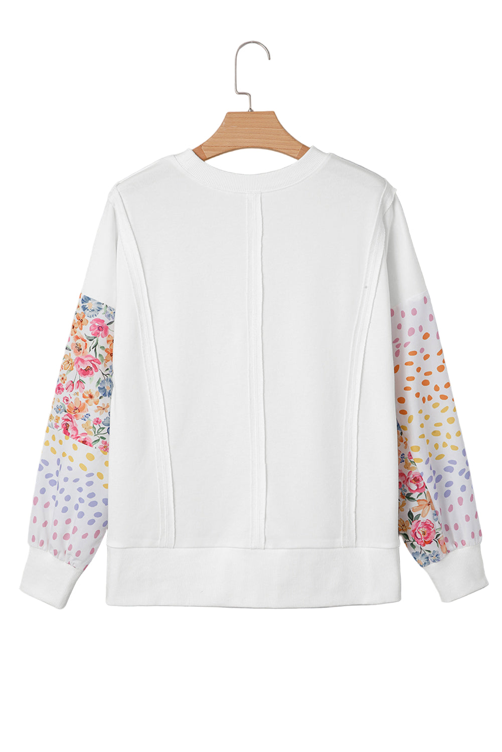 White Plus Size Exposed Seam Detail Contrast Dot Floral Patchwork Sleeve Sweatshirt Garden Naked Curves