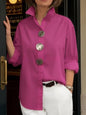 Stand-Up Collar Metal Button Long Sleeve Shirt – Women’s Loose Fit FitiqueFit