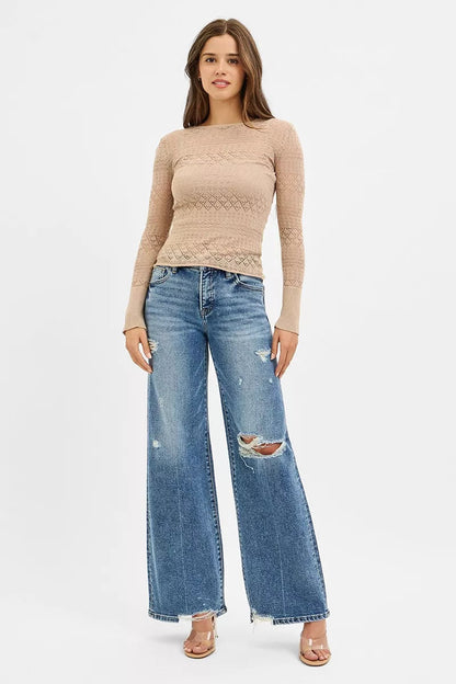 RISEN Tummy Control Mid Rise Fit Wide Jeans West2East Surf