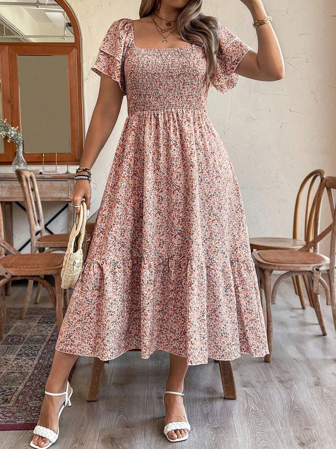 Plus Size Backless Midi Dress – Elegant Pleated Summer Party Dress FitiqueFit
