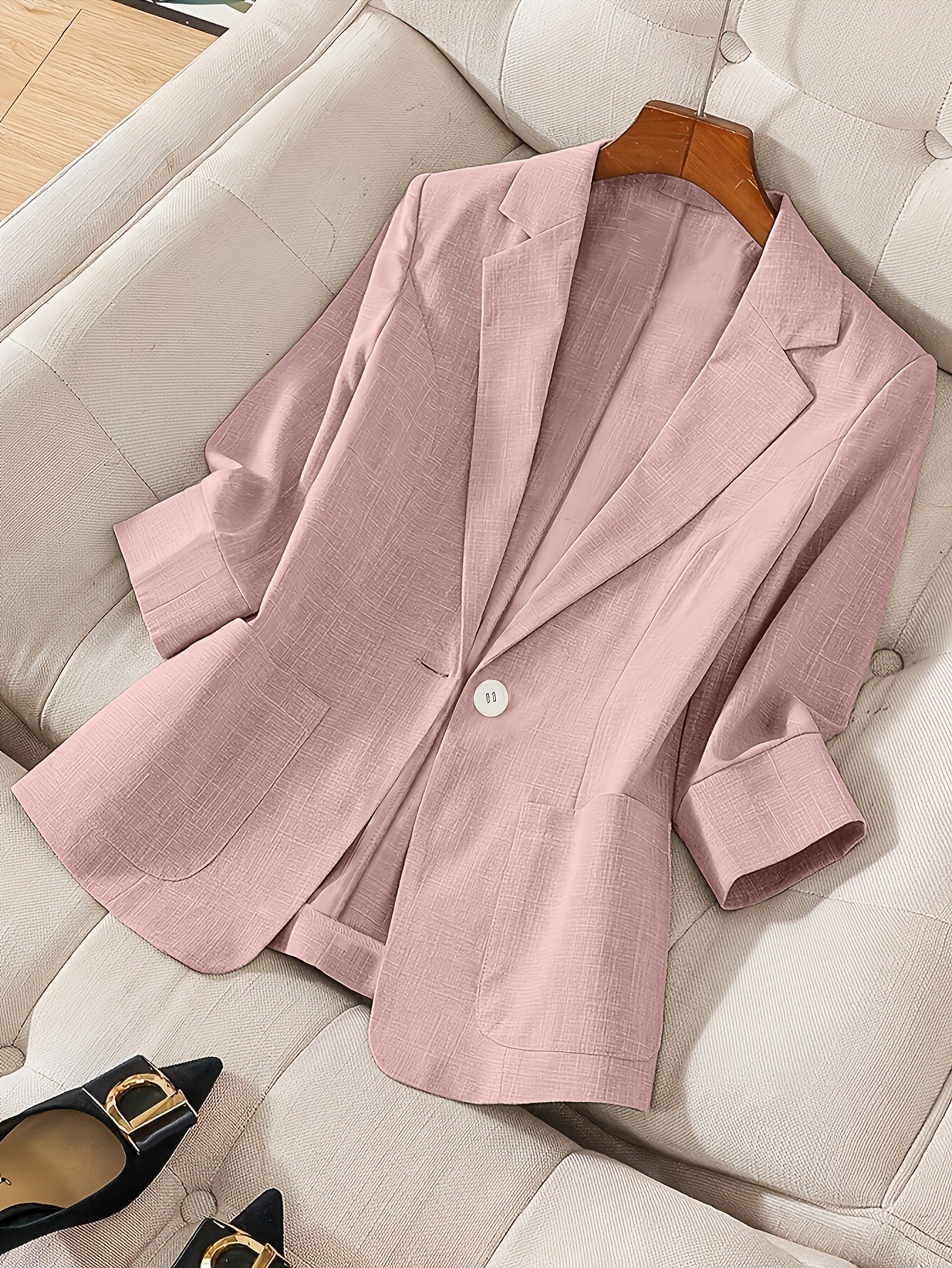 Women's Three-Quarter Sleeve Single-Button Casual Blazer FitiqueFit