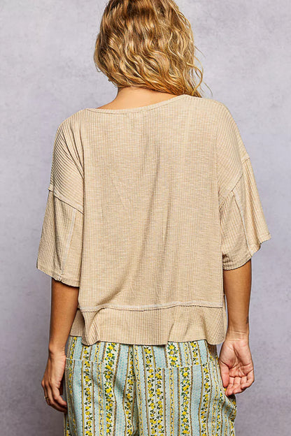 POL Short Sleeve Ccopped Rib T-Shirt with Contrast Stitch Detail FitiqueFit