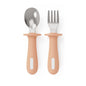 Adjustable color PPSU silicone fork and spoon set, children's stainless steel spoon and fork, baby training supplementary food tableware set of 2 pieces
