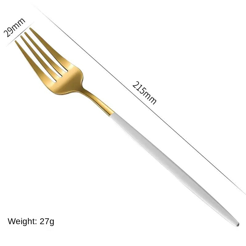 Stainless Steel Cutlery Set with Portuguese Gold Spray Painted Steak Knife, Fork, Spoon, and Tea Spoon 4-Piece Gift Pack