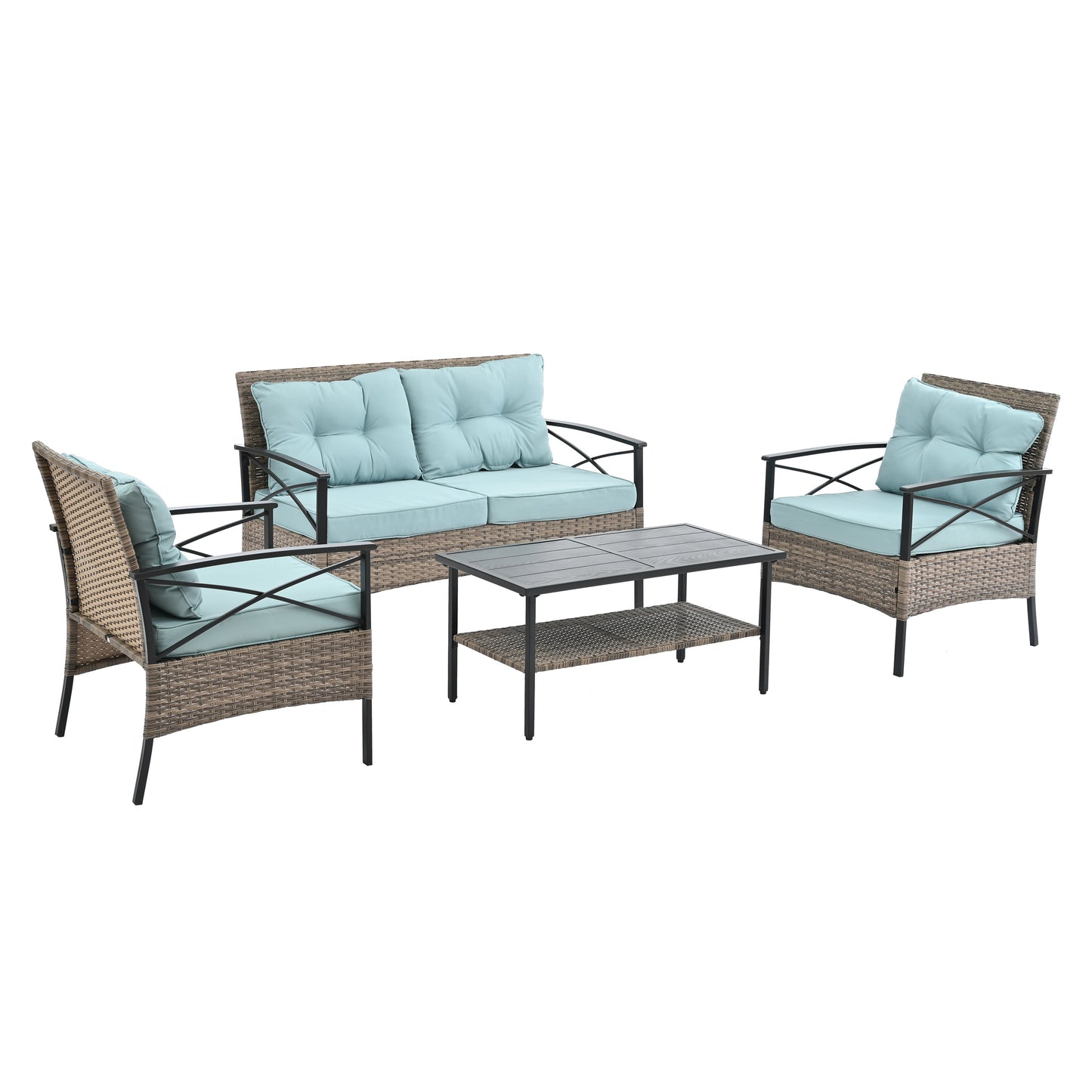 Patio Furniture, Outdoor Furniture, Seasonal PE Wicker Furniture, Four Set Wicker Furniture With Black Metal Table V.I.P Digital Presence