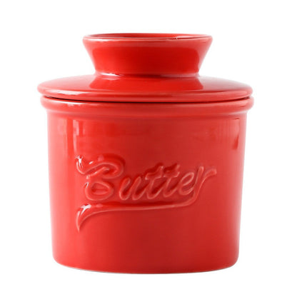 Ceramic yellow oil tank relief red butter storage tank cheese butter dish with lid set