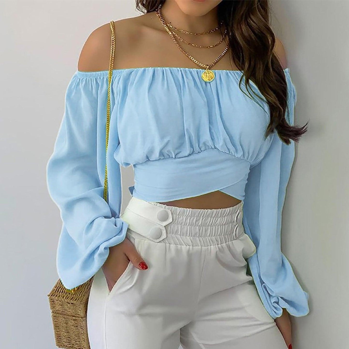 Off Shoulder Cross Tie Long Sleeve Top | Sexy & Trendy Cowgirl Look Country in My Heart