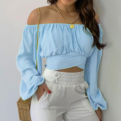 Off Shoulder Cross Tie Long Sleeve Top | Sexy & Trendy Cowgirl Look Country in My Heart
