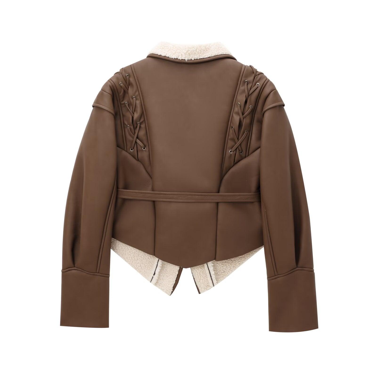 Chic French Waist Suede Jacket - Stylish Chocolate Leather Jacket for Women Country in My Heart