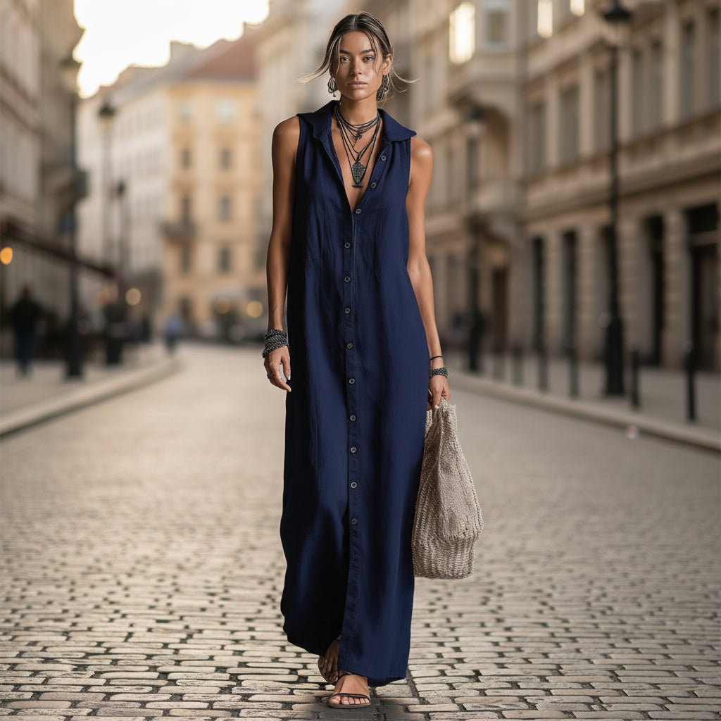 Women's Sleeveless Deep V-Neck Hooded Loose Maxi Dress – 6 Colors XS–3XL FitiqueFit