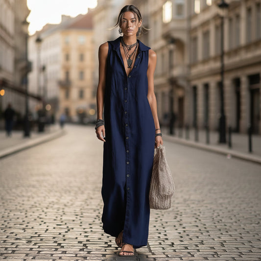 Women's Sleeveless Deep V-Neck Hooded Loose Maxi Dress – 6 Colors XS–3XL FitiqueFit