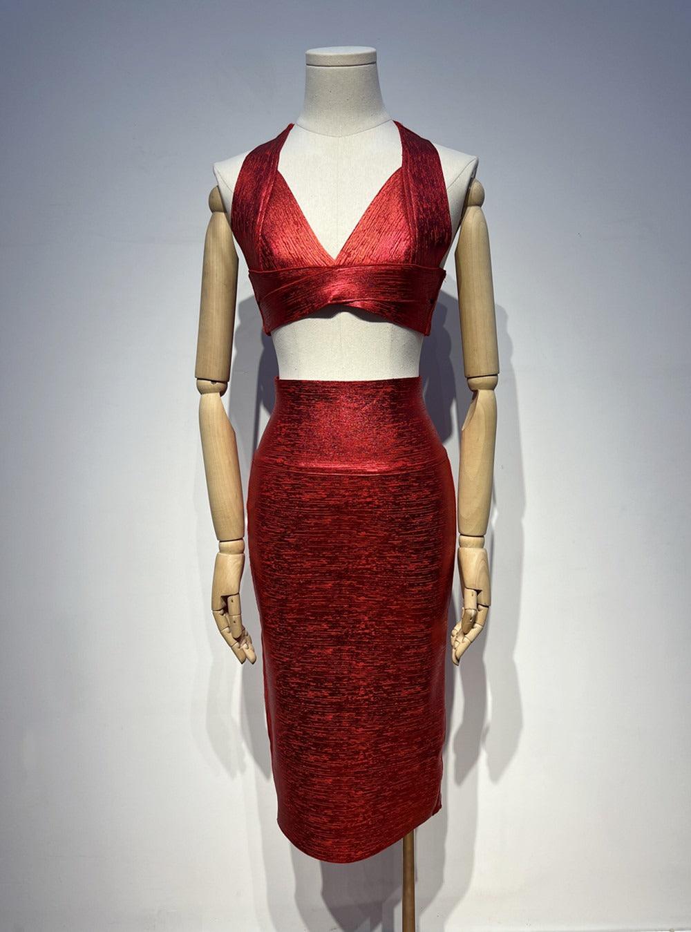 Sultry Backless Bandage Set | Sexy Deep V-neck Top & Skirt Set Country in My Heart