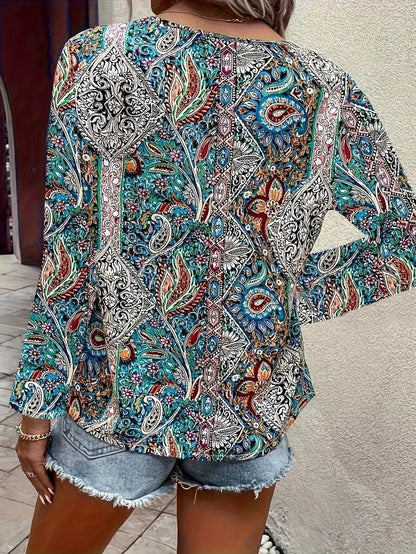 Boho Paisley V-Neck Long Sleeved Shirt Country in My Heart