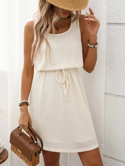 Breezy Waffle-Knit Drawstring Mini Tank Dress Country in My Heart