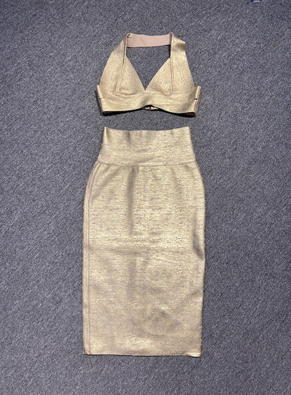 Sultry Backless Bandage Set | Sexy Deep V-neck Top & Skirt Set Country in My Heart