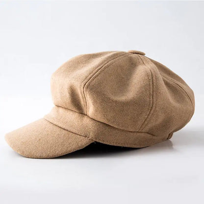 Octagonal Woolen Beret Hat for Casual Wear
