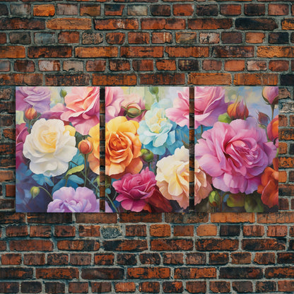 Beautiful Rose Art, Framed Canvas Print, Floral Art, Botanical  Decor, Blue and Yellow Roses, 3 Piece Art Set NuevArt