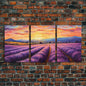 Purple Lavender Fields, 3 Piece Wall Art, Framed Canvas Print, Beautiful Original Landscape Painting, Sunset Painting, Farmhouse Decor NuevArt