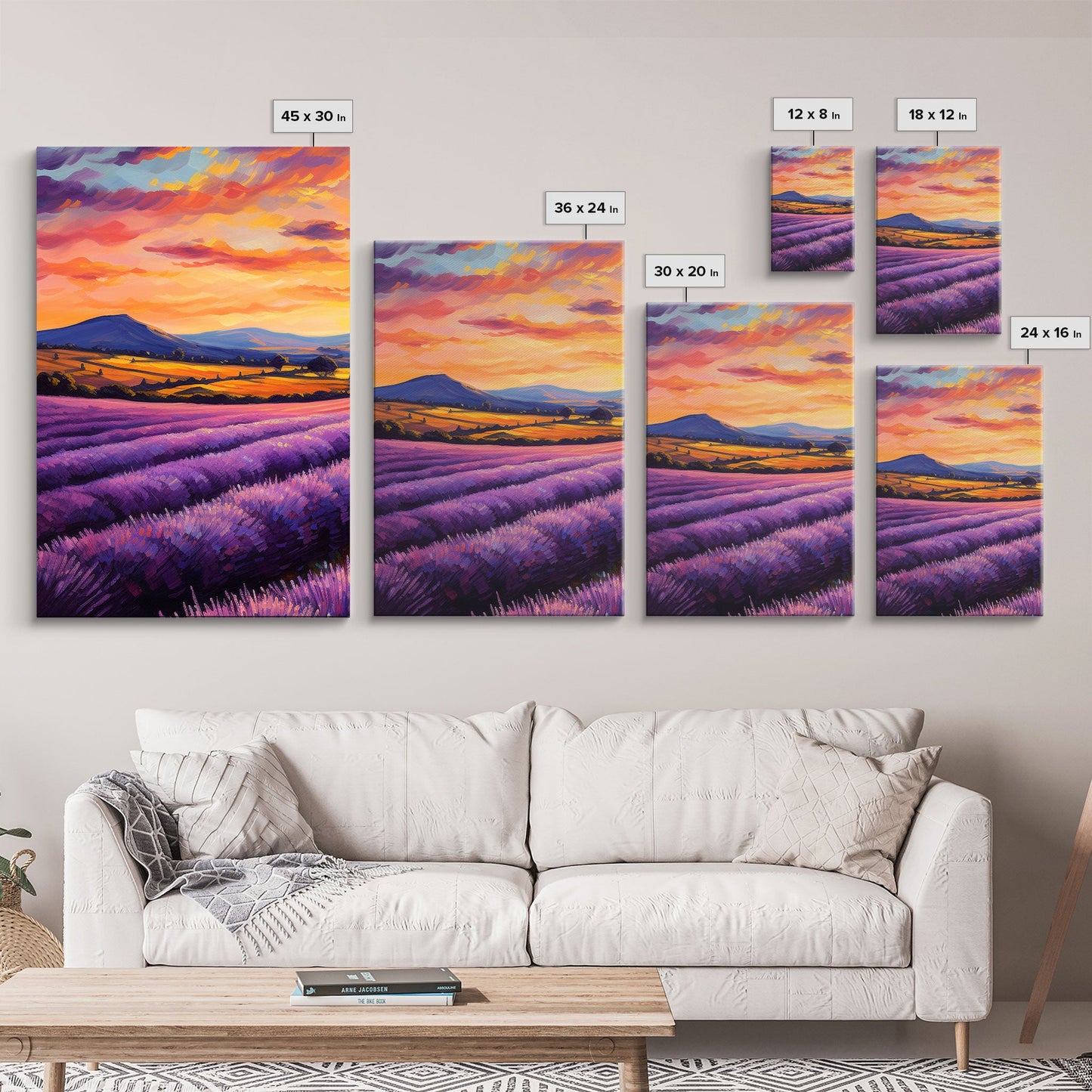 Purple Lavender Fields, 3 Piece Wall Art, Framed Canvas Print, Beautiful Original Landscape Painting, Sunset Painting, Farmhouse Decor NuevArt