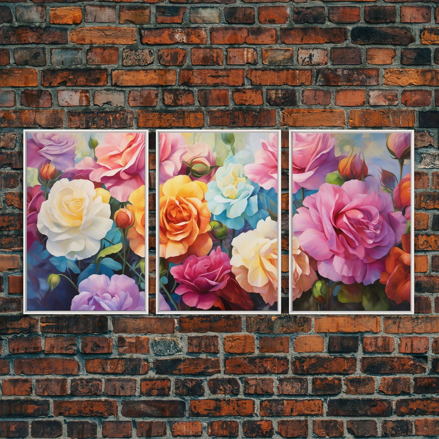 Beautiful Rose Art, Framed Canvas Print, Floral Art, Botanical  Decor, Blue and Yellow Roses, 3 Piece Art Set NuevArt
