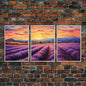 Purple Lavender Fields, 3 Piece Wall Art, Framed Canvas Print, Beautiful Original Landscape Painting, Sunset Painting, Farmhouse Decor NuevArt