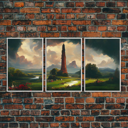 The Dark Tower, 3 Piece Panoramic Art, High Fantasy Concept Art, 3 Piece Wall Art, Ready To Hang Canvas Print NuevArt