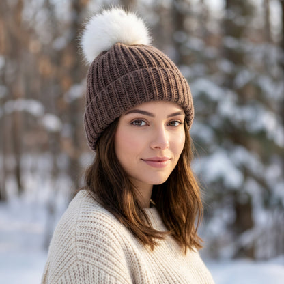 100% Alpaca Pom-Pom Channel Beanie Hat Purely Alpaca