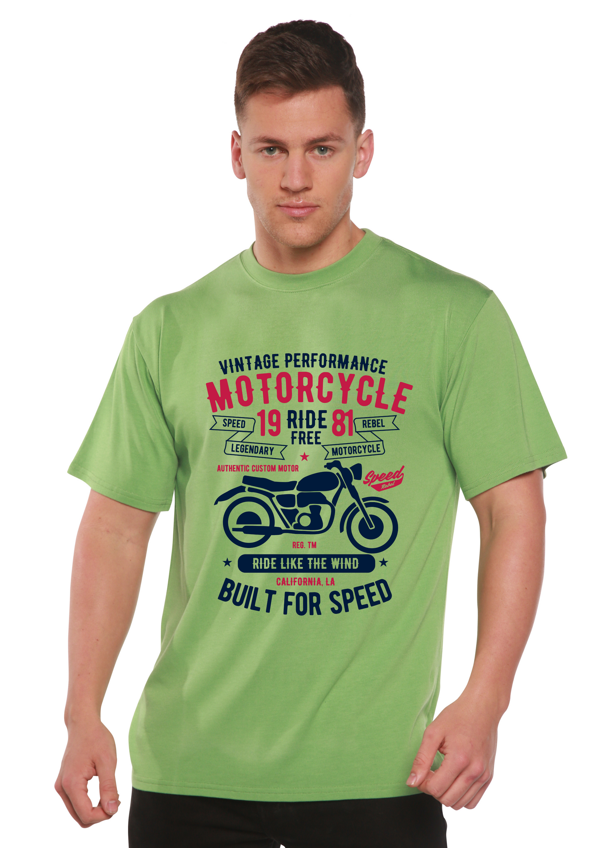 Motorcycle Ride Free Men's Bamboo Viscose/Organic Cotton Short Sleeve Graphic T-Shirt Spun Bamboo